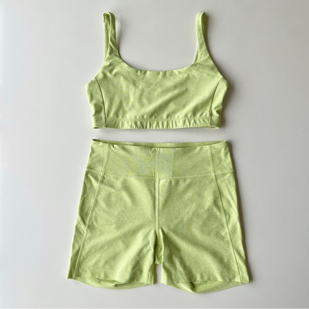 Outdoor Voices Double Time Bra Warmup Shorts Set Medium Lime Green